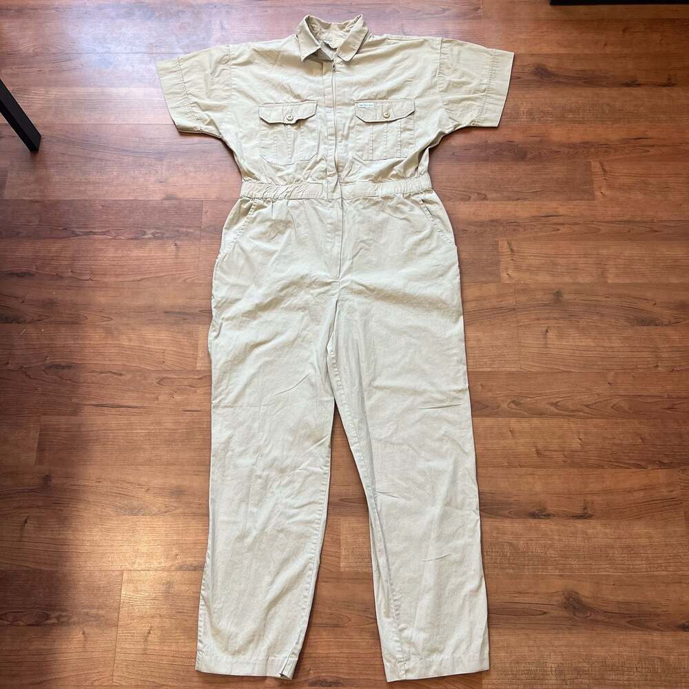 Saint Germain Vintage Tan Cotton Short Sleeve Utility Jumpsuit
